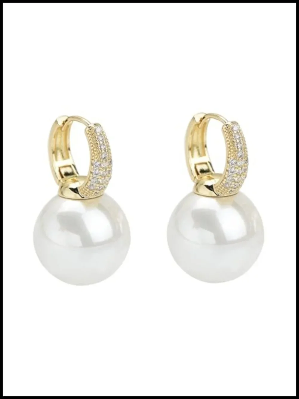 Gold Plated Pearl Drop Earrings with Crystal Zircon Huggie Hoops